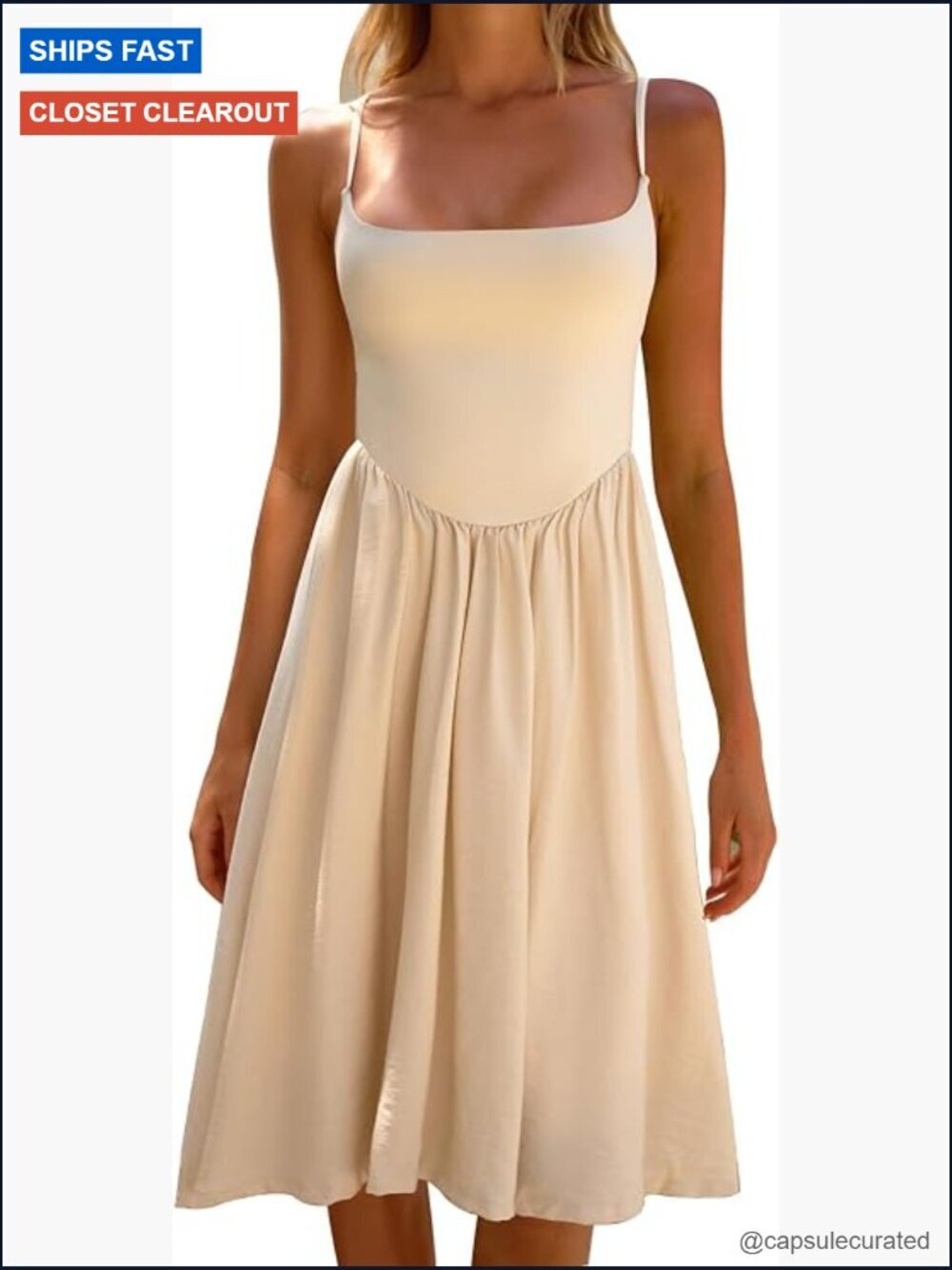Spaghetti Strap Sleeveless A-Line Midi Sundress Lightweight Casual Summer Dress